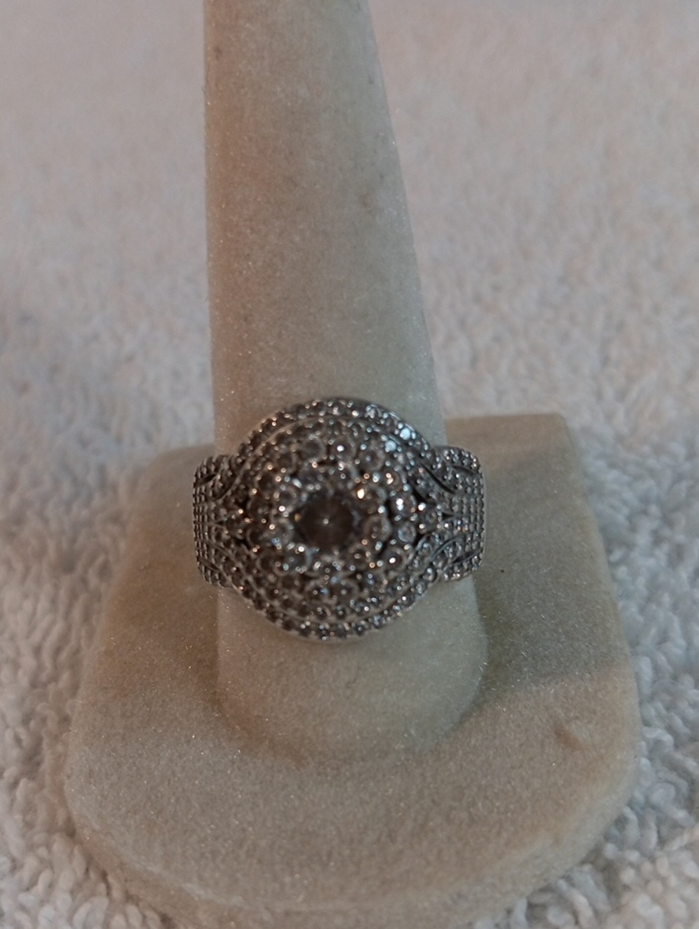 Silver-Tone Cubic Zirconia Halo Cocktail Ring - White 925